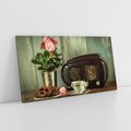 Obraz na płótnie 140x70 - Retro Radio z Kwiatami - Harmonia Nostalgii - retro, radio