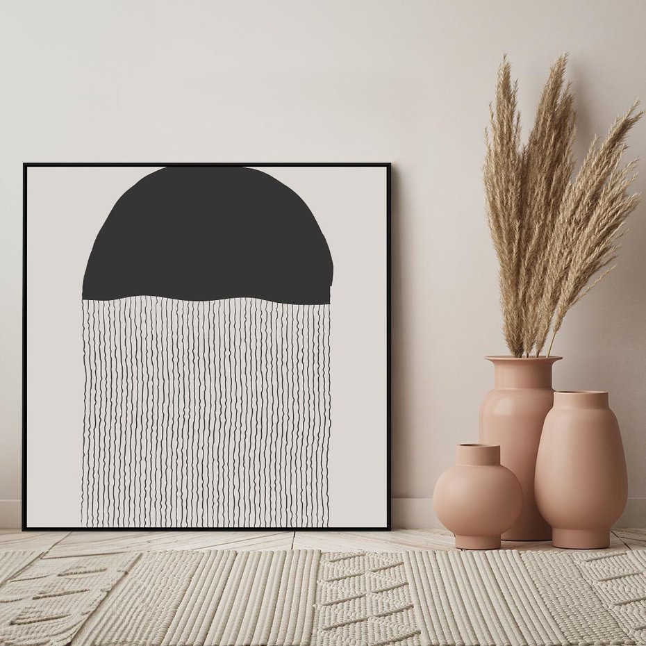 Obraz w ramie 50x50 - Wewnętrzne Widzenia - abstrakcyjna kompozycja, półkole - rama czarna