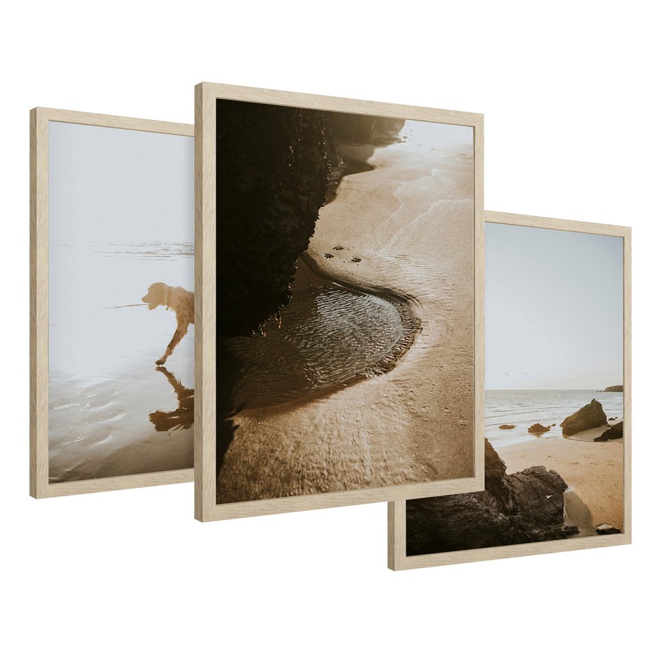 Zestaw obrazy w ramie 40x50 galeria - Zachód, słońca, na, plaży - rama drewno