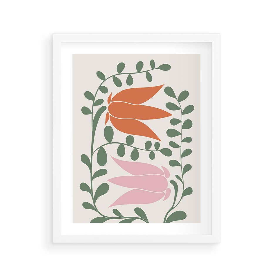 Plakat w ramie 40x50 - Rozkwitające Kontury - plakat, kwiaty - rama biała