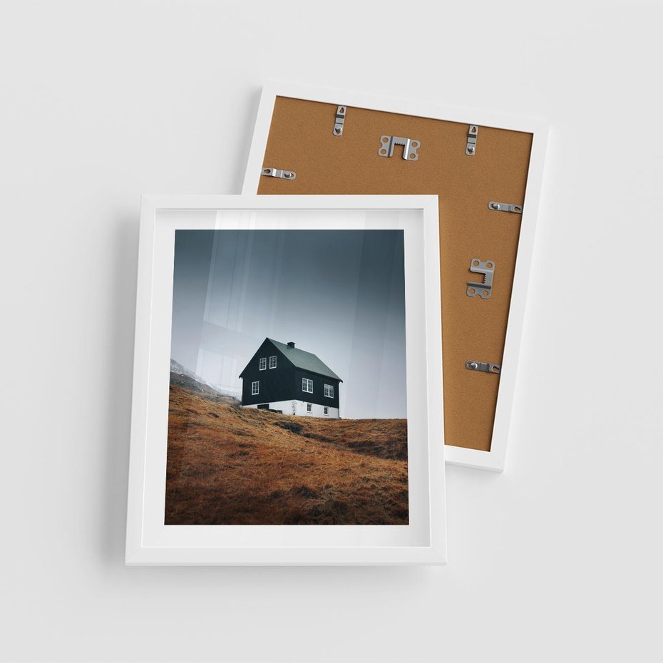 Plakat w ramie 40x50 - Ciepło i Przytulność - skandynawski, domek - rama biała