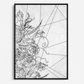 Obraz w ramie 50x70 - Refleksje w martwym punkcie - graficzny szkic, kompozycja kwiatów - rama czarna