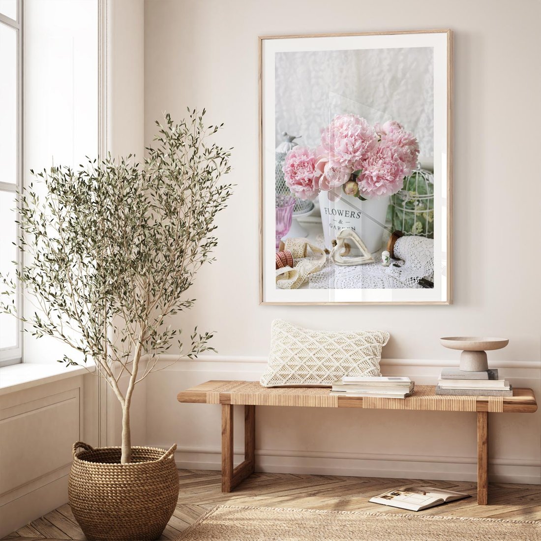 Plakat w ramie 50x70 - Miłość w powietrzu - kwiaty, romantyczne - rama drewno
