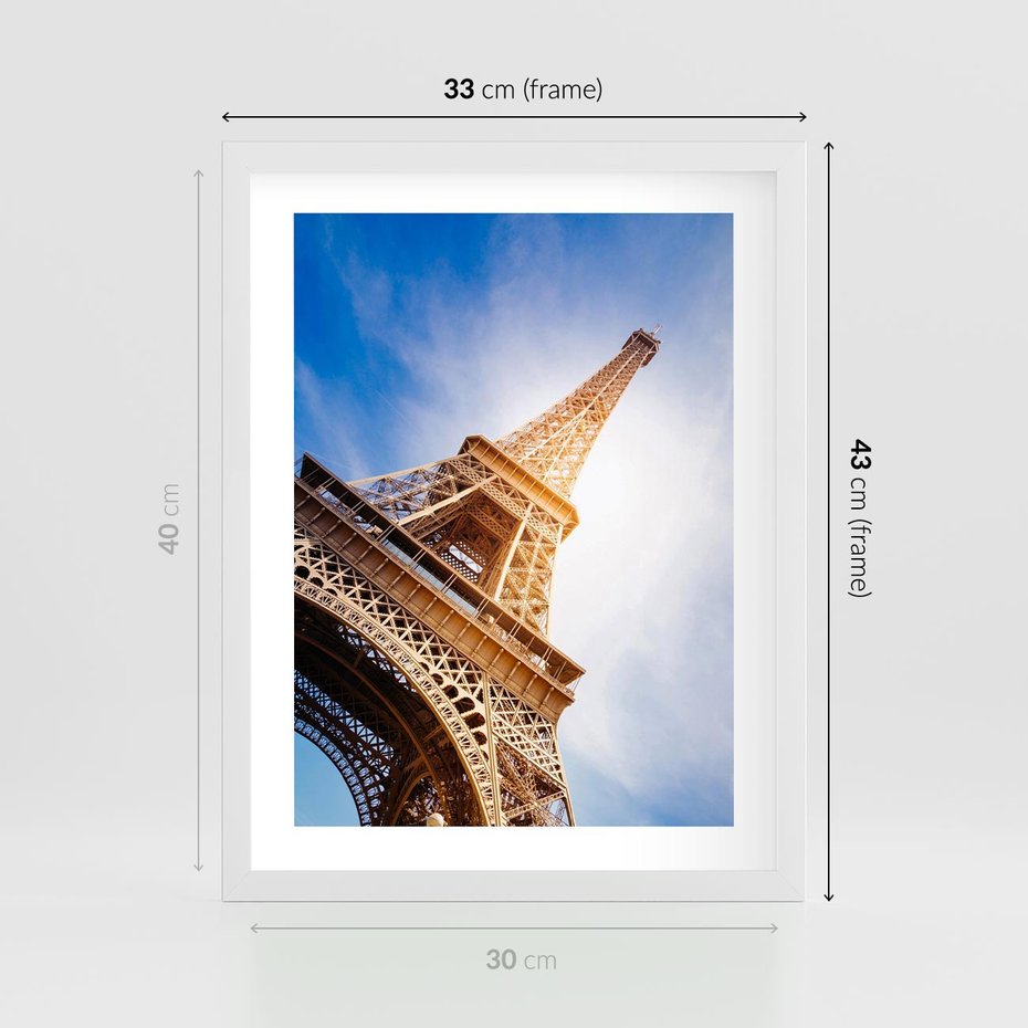 Plakat w ramie 30x40 - Eiffla - ikona Paryża - Eiffla, Paryż - rama biała