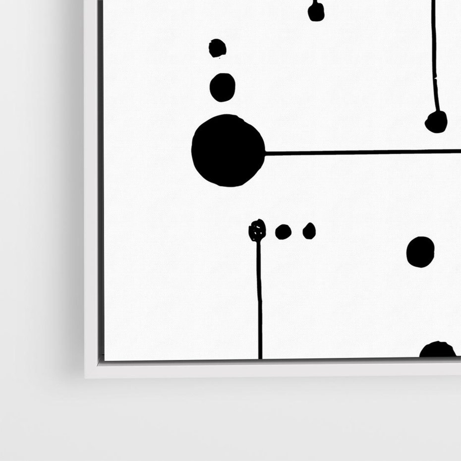 Obraz w ramie 50x50 - Nocne Zawirowania - abstrakcyjny plakat, czarne kropki i kreski - rama biała