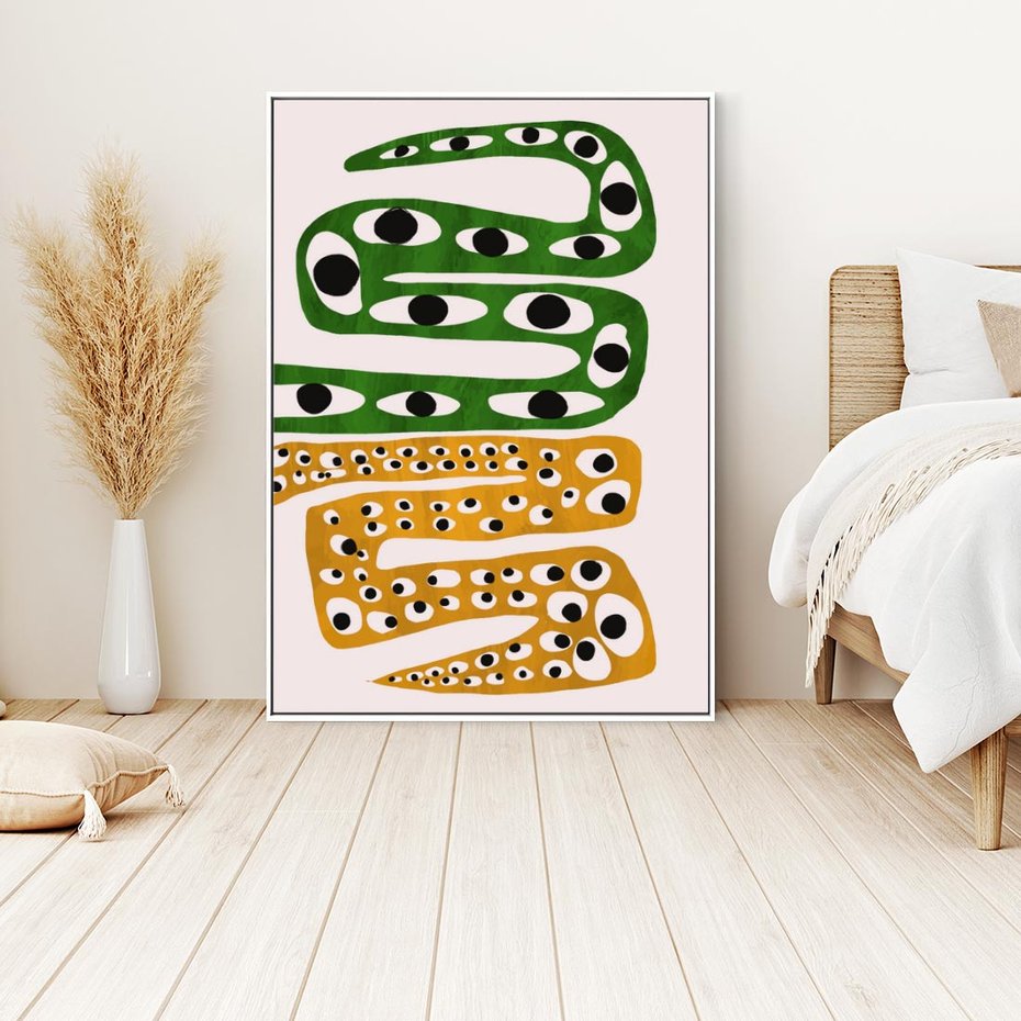 Obraz w ramie 80x120 - Mroczne Wypaczenia - abstrakcyjny obraz, dziwne kształty - rama biała