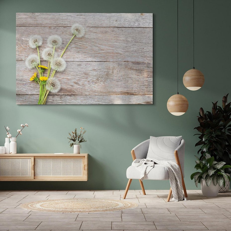 Obraz na płótnie 120x80 - Delikatne dmuchawce w otoczeniu natury - dmuchawce, natura