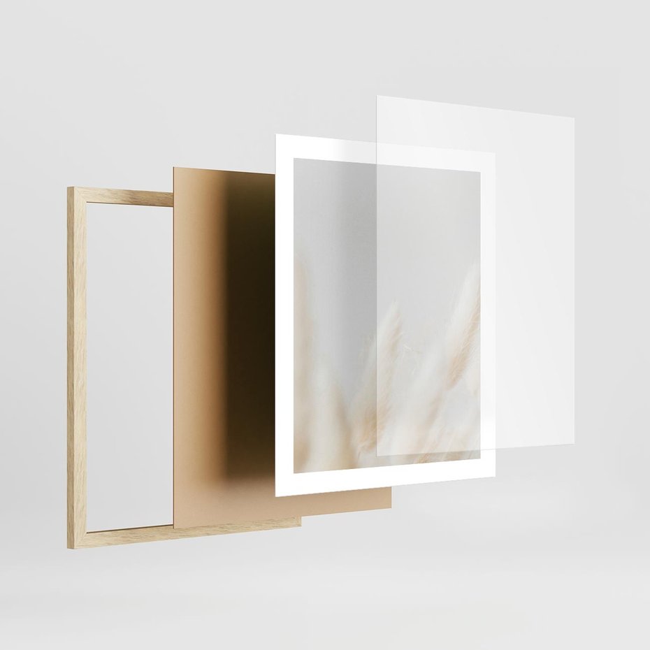 Plakat w ramie 40x50 - Biały Spokój - białe trawy, suche trawy pampas - rama drewno