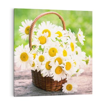 Obraz na płótnie 70x70 - Koszyk pełen kwiatów - koszyk, kwiaty