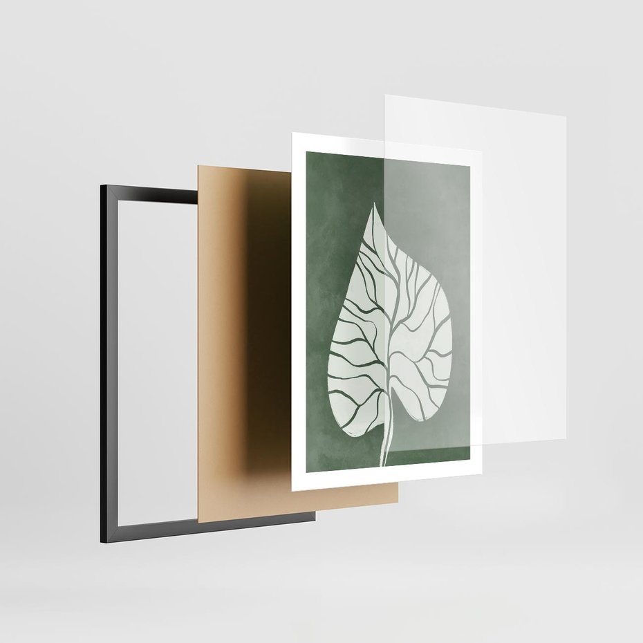 Plakat w ramie 50x70 - Migotliwe Wnętrze Zieleni - zielony plakat, roślinne motywy - rama czarna