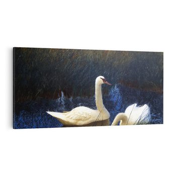 Obraz na płótnie 140x70 - "Łabędzie w trzcinach" (1907) Bruno Liljefors - Reprodukcja - reprodukcja, obraz na płótnie