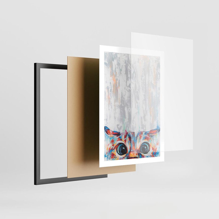 Plakat w ramie 50x70 - Co ja Widzę - obraz olejny, śmieszny obraz kota - rama czarna