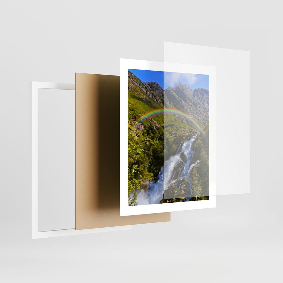 Plakat w ramie 40x50 - Tęczowe góry - harmonia kolorów - tęcza, góry - rama biała