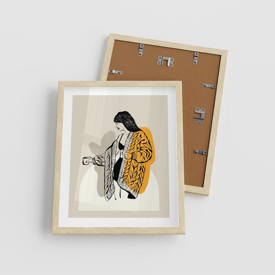 Plakat w ramie 40x50 - Żółte Akcenty w Grafice - grafika, minimalizm - rama drewno