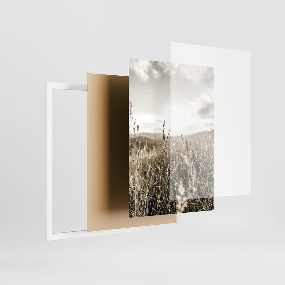Zestaw obrazy w ramie 50x70 galeria - Domki, pola, łąki, w, sepii - rama biała