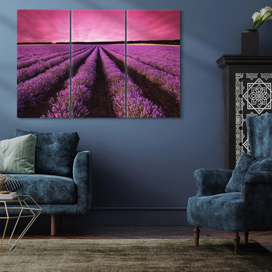 Obraz na płótnie 120x80 - Pola lawendy w pełnym rozkwicie - Lawenda, krajobraz