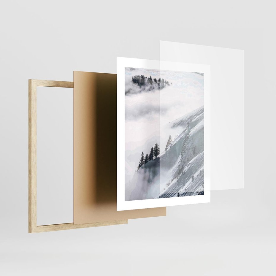 Plakat w ramie 40x50 - Czystość Natury - ośnieżone szczyty górskie, pejzaż - rama drewno