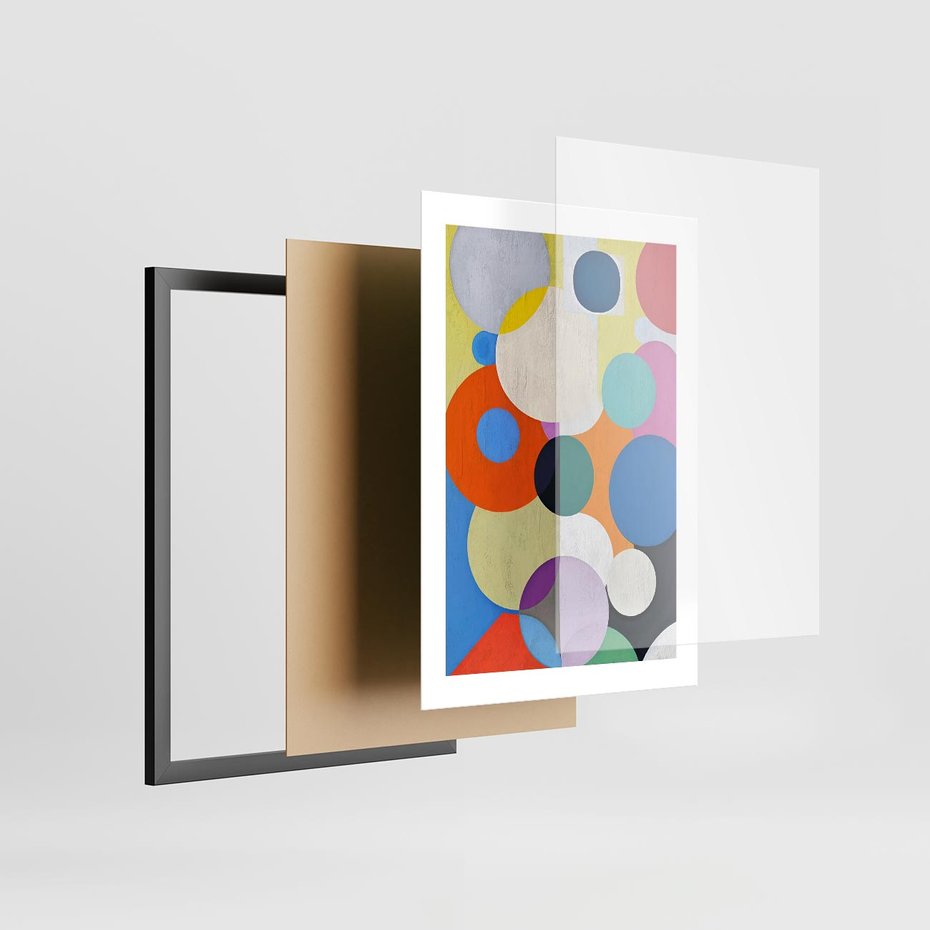 Plakat w ramie 30x40 - Tajemnicze Odbicia Czasu - abstrakcyjne geometryczne kształty, olejny obraz - rama czarna