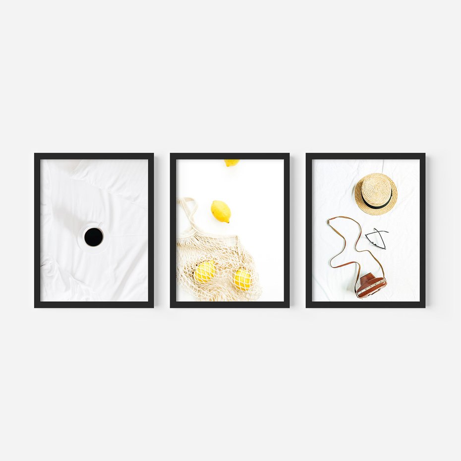 Zestaw obrazy w ramie 50x70 galeria - Moda, kapelusz, cytryny, wakacje, lato - rama czarna