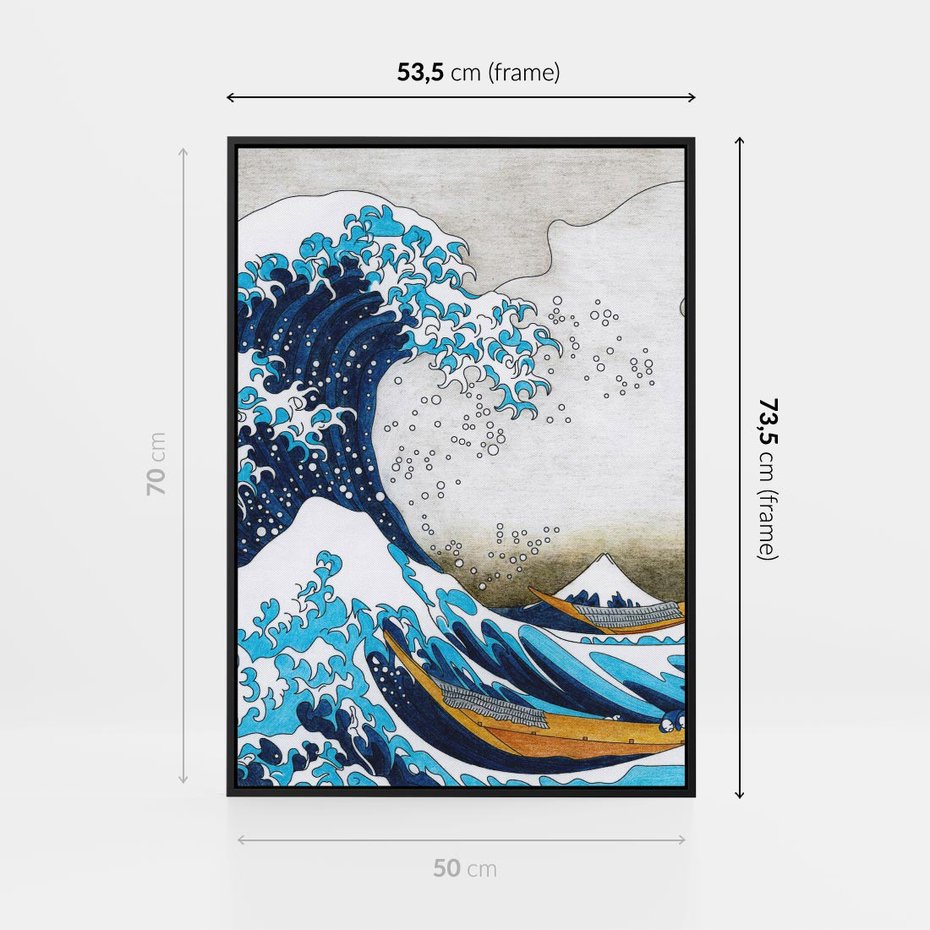 Obraz w ramie 50x70 - Wzburzone Morze - wielka fala w kaganawie, Hokusai - rama czarna