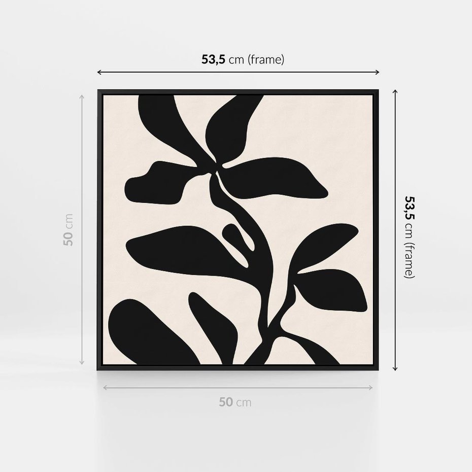 Obraz w ramie 50x50 - Wibracje Akwarelowych Ścieżek - abstrakcyjny minimalistyczna kwiat, czarno biały plakat - rama czarna