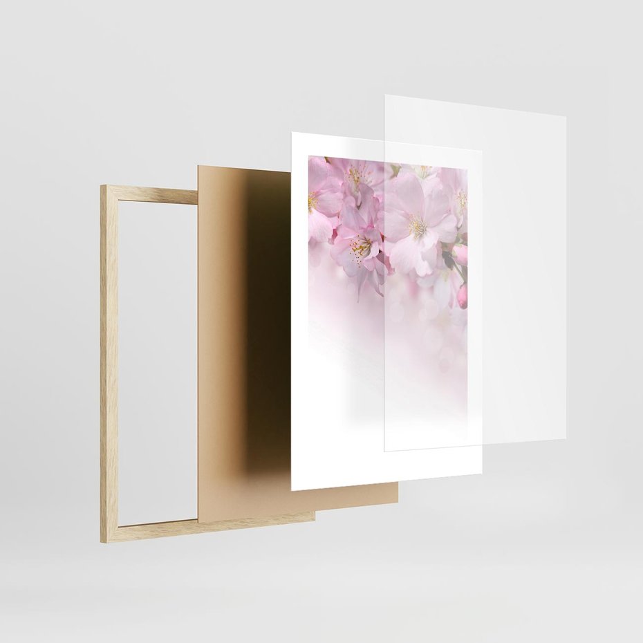Plakat w ramie 30x40 - Kwitnąca Wiśnia - kwiaty, kwitnącej - rama drewno