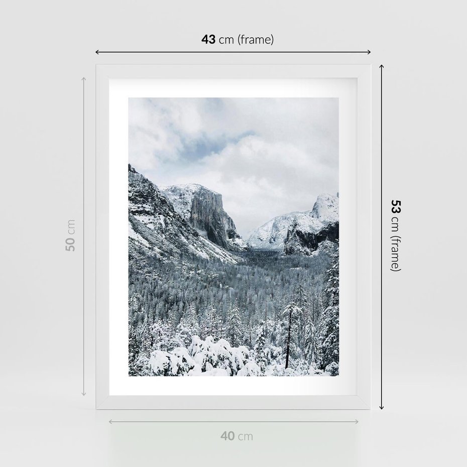 Plakat w ramie 40x50 - Góry Śnieżnej Krainy - góry, szczyty - rama biała