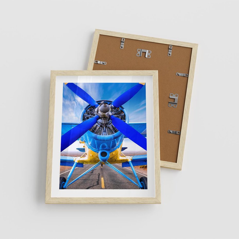 Plakat w ramie 40x50 - Śmigłowiec indygo - samolot, śmigło - rama drewno