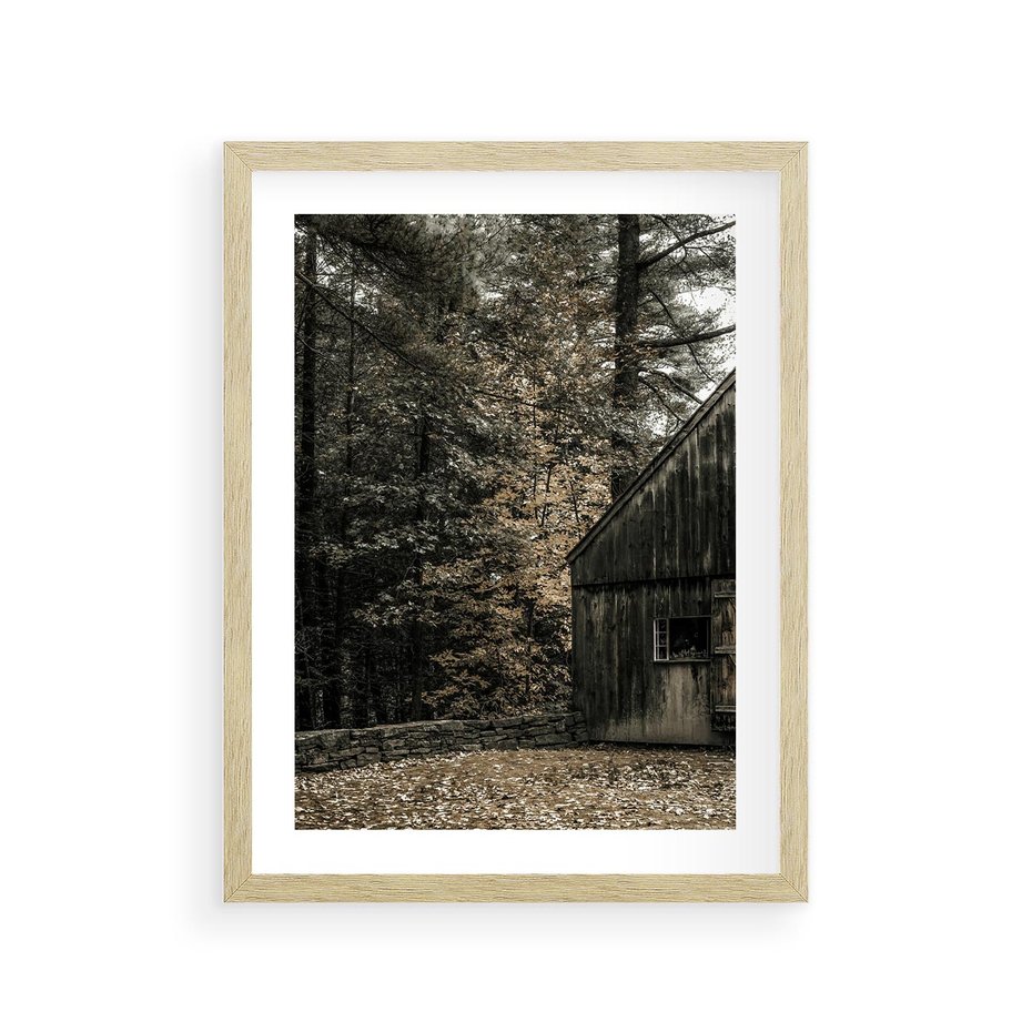 Plakat w ramie 30x40 - Dom w Lesie - chatka w lesie, górski domek - rama drewno