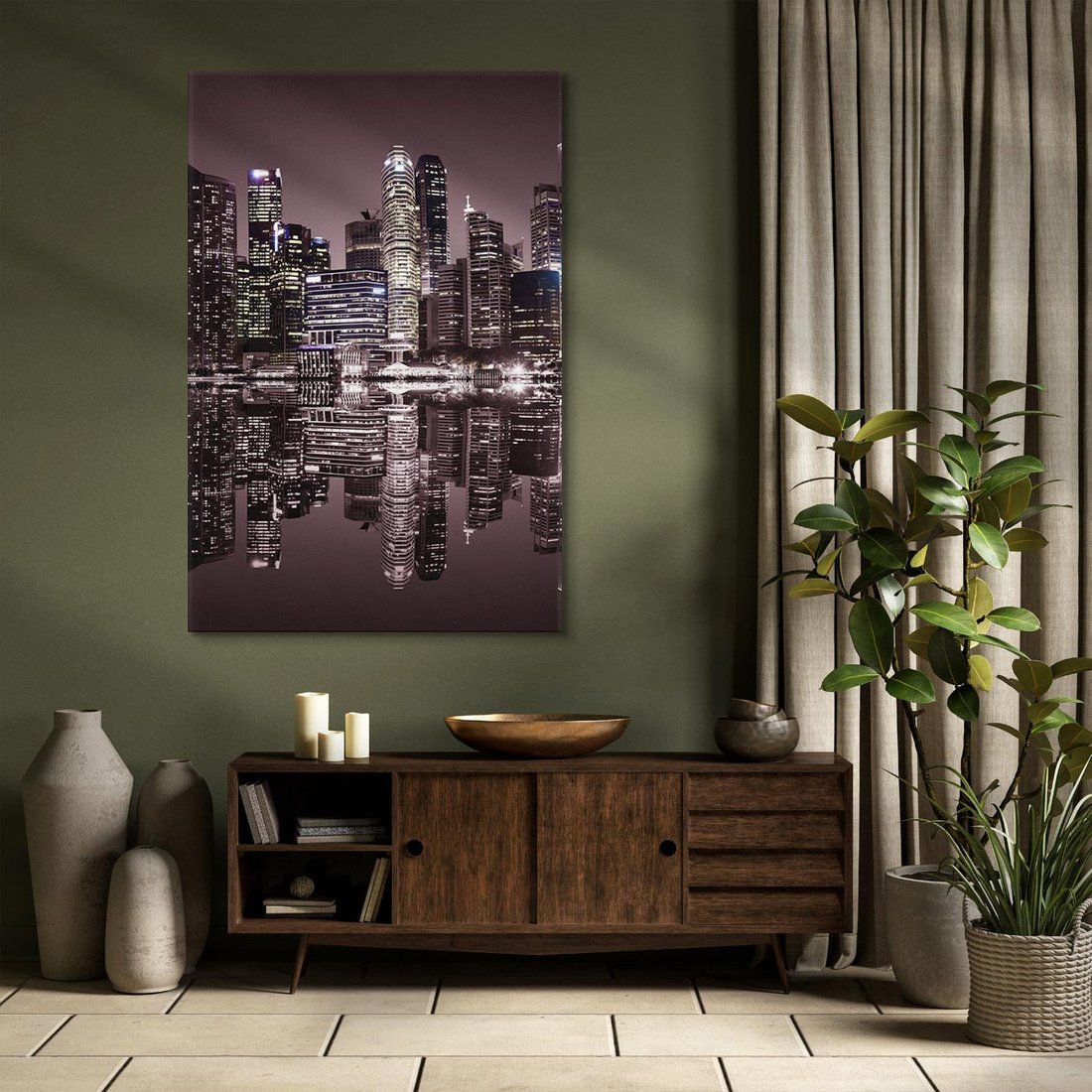 Obraz na płótnie 50x70 - Miejskie światła ożywiające nocne niebos - Singapur, miasto