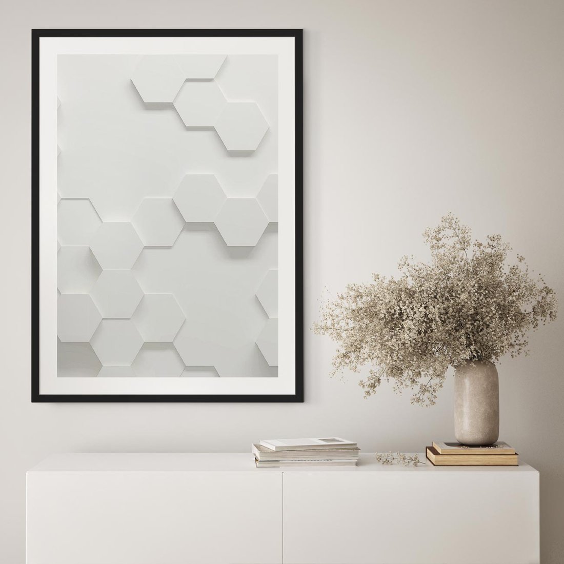 Plakat w ramie 50x70 - Przestrzenne Zabawy - geometryczne, 3D - rama czarna