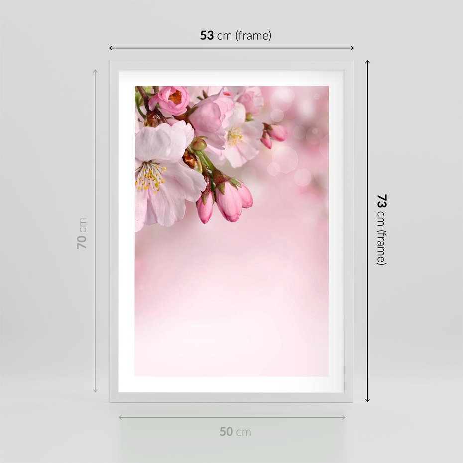 Plakat w ramie 50x70 - Kwitnąca wiśnia: delikatność natury - kwitnąca, wiśnia - rama biała