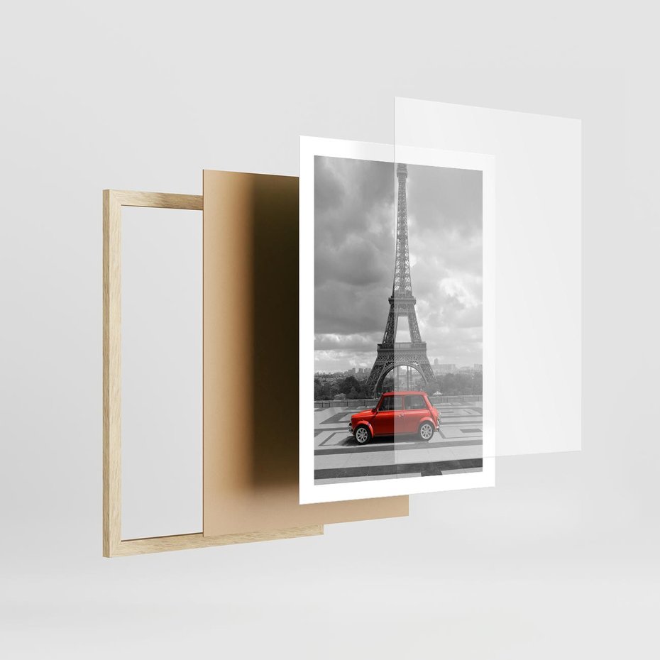Plakat w ramie 50x70 - Paryż z wieżą Eiffla w tle - Paryż, Eiffla - rama drewno