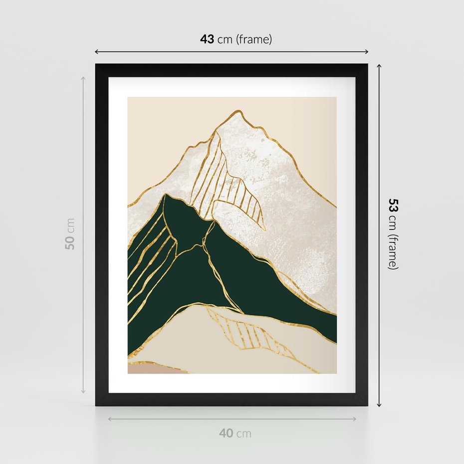 Plakat w ramie 40x50 - Minimalistyczne Góry: Złota Sztuka Natury - minimalistyczna grafika, góry - rama czarna