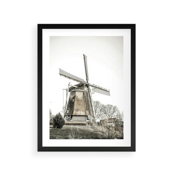 Plakat w ramie 40x50 - Wiejska Idylla z Młynem - wiatrak, młyn - rama czarna