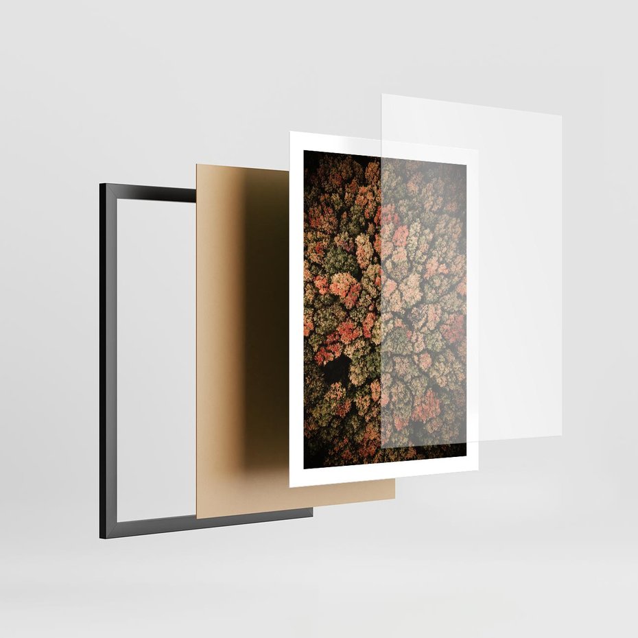 Plakat w ramie 50x70 - Jesień z Lotu Ptaka: Malowniczy Las - las jesienią z lotu ptaka - rama czarna