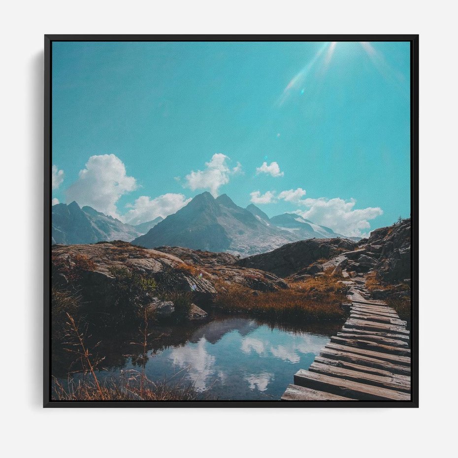 Obraz w ramie 50x50 - Inspirujący Pejzaż - ścieżka, górska - rama czarna