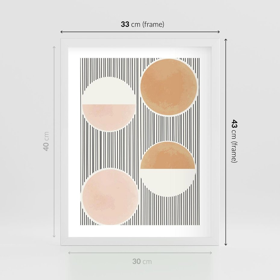 Plakat w ramie 30x40 - Przenikające Kształty - abstrkacyjna nowoczesna sztuka, koła okręgi - rama biała