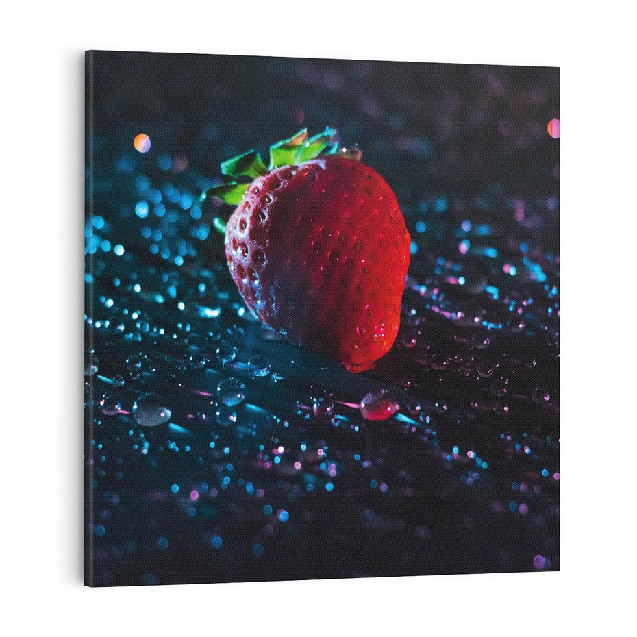 Obraz na płótnie 40x40 - Truskawka - Kropelkowa Świeżość - truskawka, krople