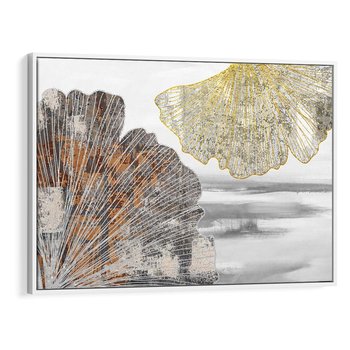 Obraz w ramie 70x50 - Złote liście melancholii - liście miłorzębu, tekstura - rama biała