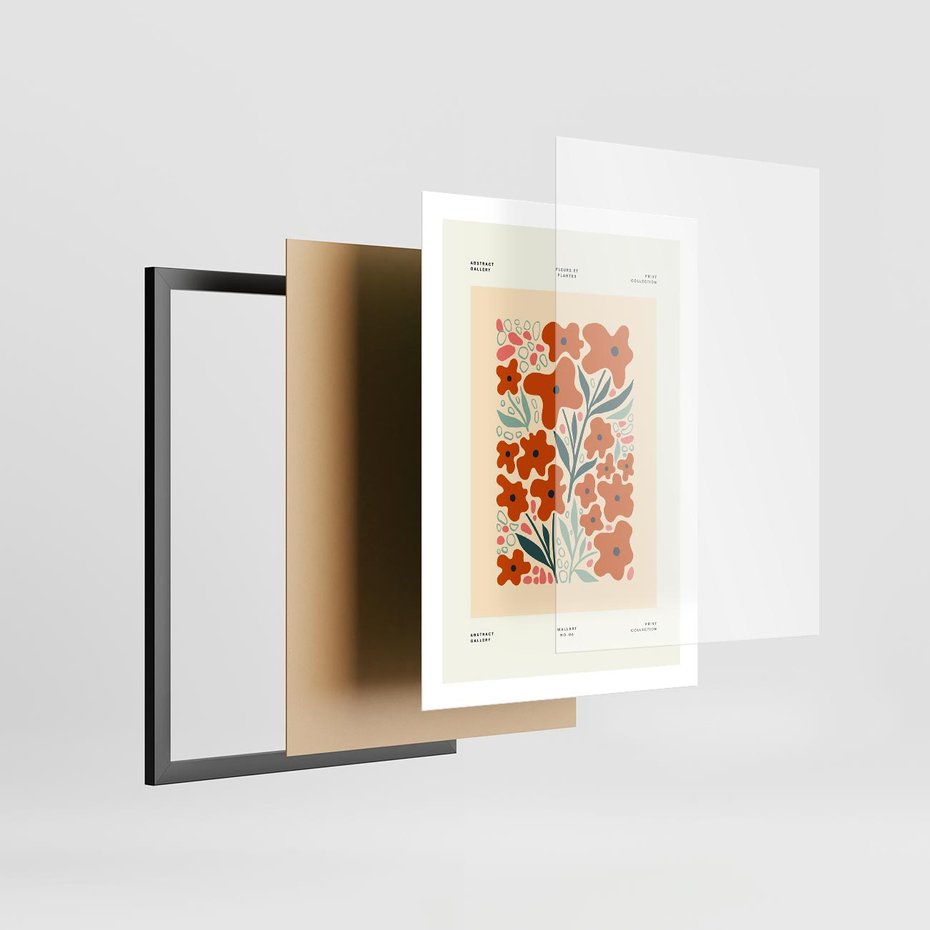 Plakat w ramie 50x70 - Refleksje Kolorowych Tajemnic - kwiaty, kompozycja - rama czarna