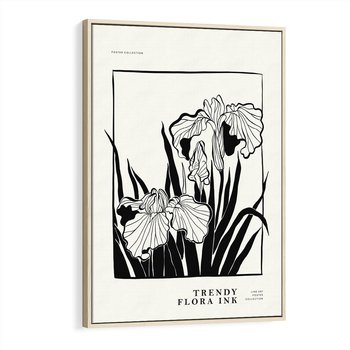 Obraz w ramie 50x70 - Spojrzenia na szkicowaną przeszłość - kwiaty, typografia - rama drewno
