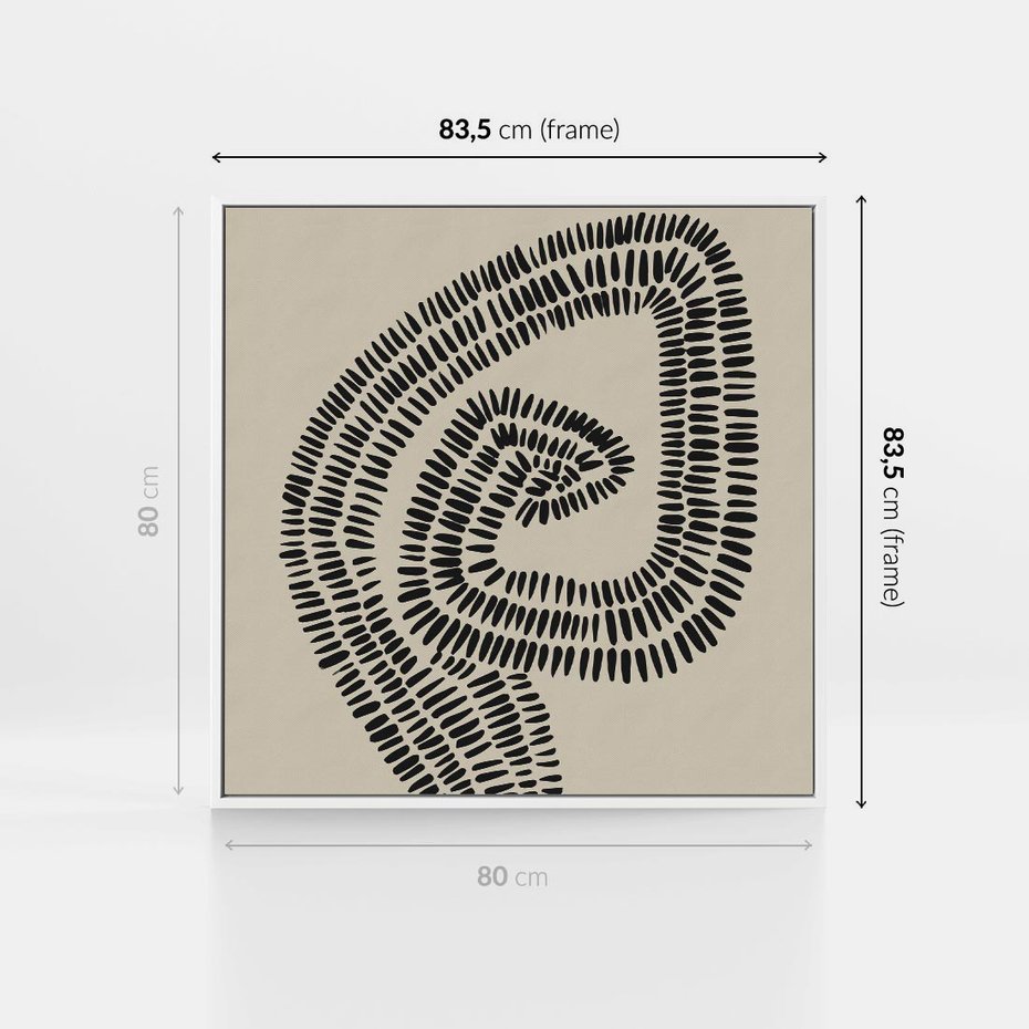 Obraz w ramie 80x80 - Nowoczesne Spektrum Wyobraźni - boho plakat, czarne kropki kreski - rama biała