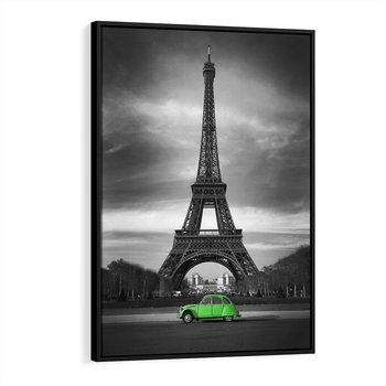 Obraz w ramie 70x100 - Paryskie Romantyczne Spotkanie - Eiffla, samochód - rama czarna
