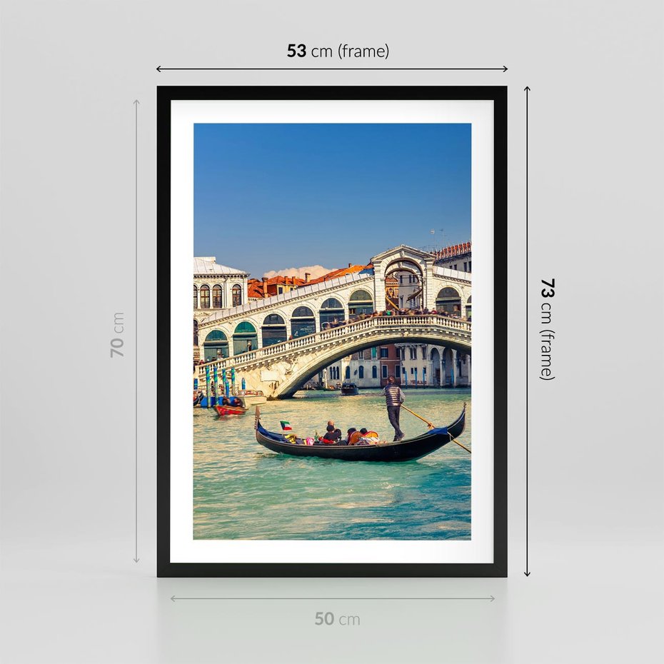 Plakat w ramie 50x70 - Romantyczna przejażdżka gondolą w Wenecji - Wenecja, gondola - rama czarna