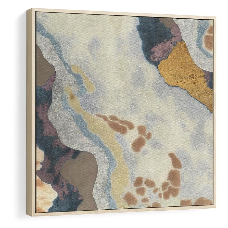 Obraz w ramie 50x50 - Melancholijne oddechy pędzla - abstrakcyjne formy, zgaszone kolory - rama drewno