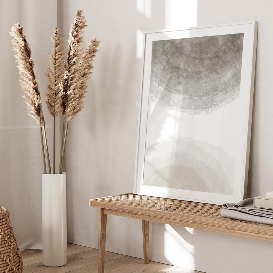 Plakat w ramie 50x70 - Impresje Energii - rozmyte cienie, abstrakcja - rama biała