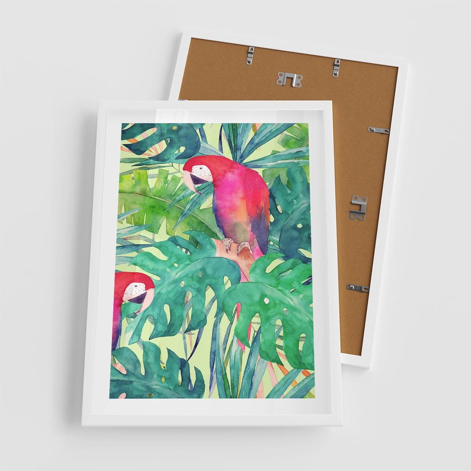 Plakat w ramie 50x70 - Egzotyczna Przygoda - tropikalne, liście - rama biała