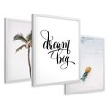 Zestaw obrazy w ramie 30x40 galeria - Cytat, motywacja, plaża, palma - rama biała