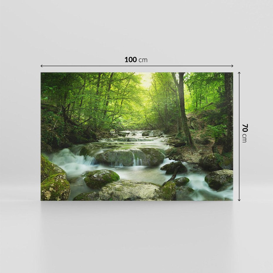 Obraz na płótnie 100x70 - Ukojenie strumienia: Spotkanie z naturą - strumyk, las